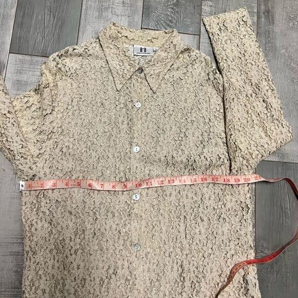 VTG 90s Cream Lace Collar Shell Button Down Tunic Shirt Shacket Split Hem Top L - Picture 10 of 16
